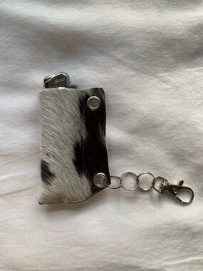 Cowhide Lighter Keychain Holder - Black & White